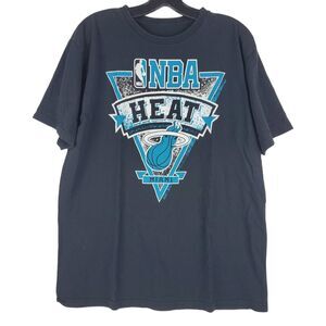 MIAMI HEAT Shirt Adult Large Black BIG LOGO Spell Out ADIDAS NBA Basketball